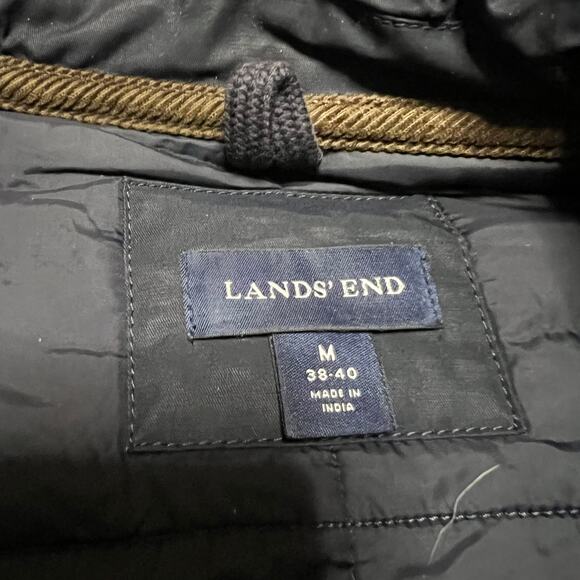 Lands End Puffer Coat Mens Medium Blue Quilted Snap Coat - Picture 8 of 9